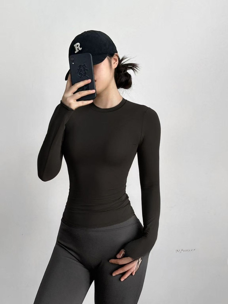 T Shirt Dry Fit - 슬림핏 긴팔 요가 피트니스 티셔츠 속건성